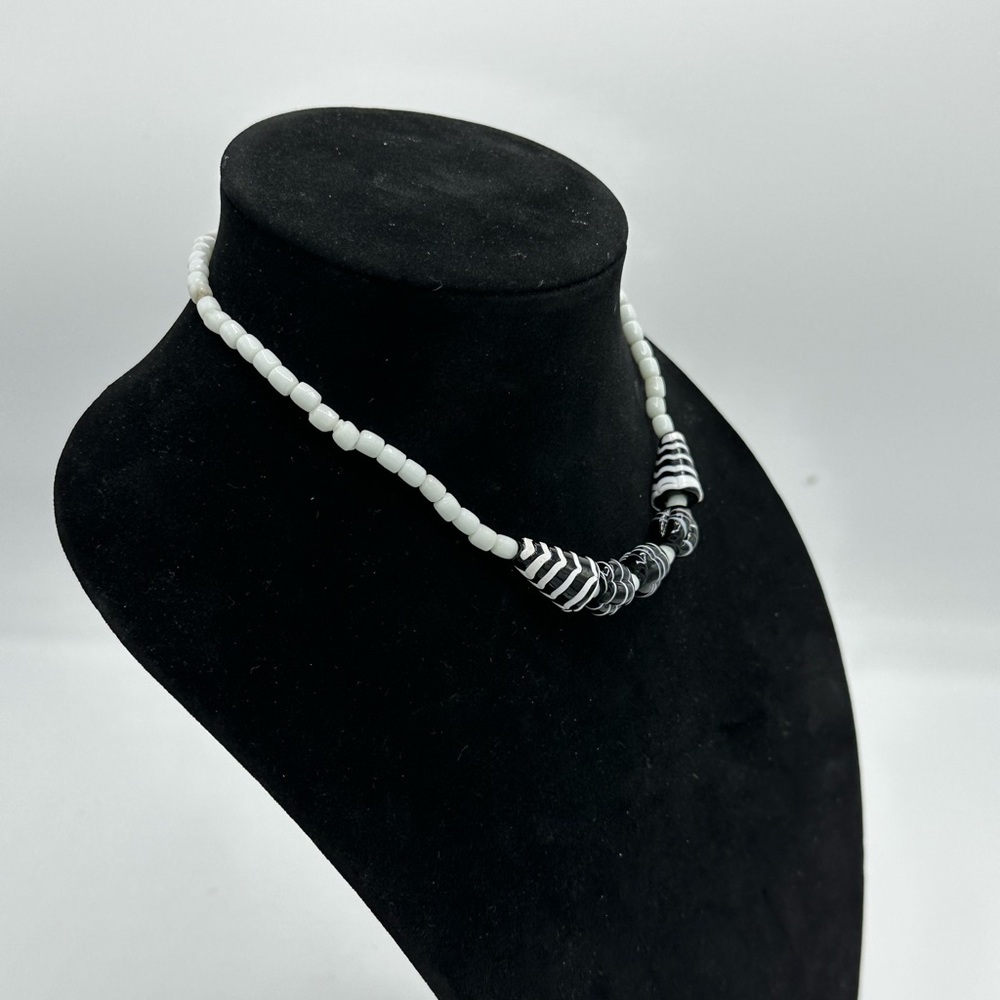African Ice Blue Trade Bead necklace 16in